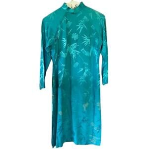 Vintage Vietnamese Áo Dài  Bamboo Motif – Faded Patina - Estimated Size: Small